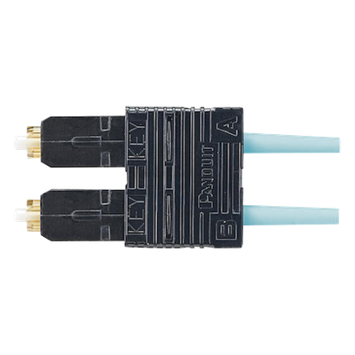 Conector de Fibra Óptica SC Duplex / Multimodo OM3/OM4 50/125 µm / Pre-pulido / Férula Zirconia / 900 µm Tight Buffer / Color Aqua