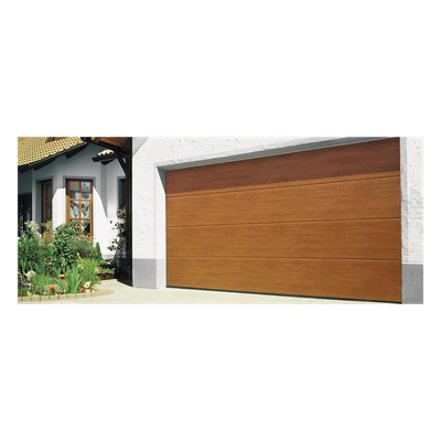 Puerta de Garage / 18×7 pies / Aislada / Imitación Madera / Golden Oak / Línea Central