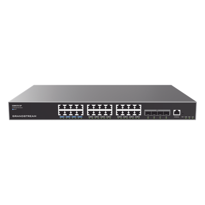 Switch Capa 3 PoE+ Administrable / 24 puertos Gigabit / 4 puertos SFP+ 10G / 360W PoE / 128 Gbps / 95.232 Mpps / 1.18 pies (0.36 m) de profundidad