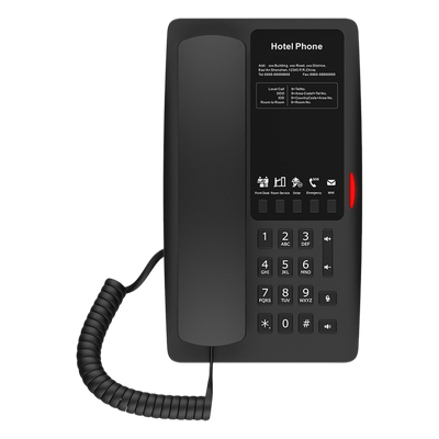Teléfono IP Hotelero / 2 Líneas SIP / 5 Teclas Programables / Audio HD Manos Libres / PoE 802.3af / Puerto USB-A de Carga / Ethernet 10/100 Mbps