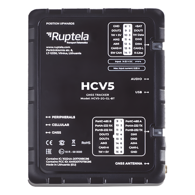 Localizador GPS Vehicular / LTE Cat M1 (4G) 3G 2G / CAN FMS J1708 J1939 / BLE 5.1 / RS232 RS485 / 9-32 V DC