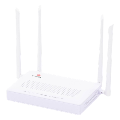 ONU Dual GPON/EPON / Wi-Fi AC Doble Banda / 4 Antenas 5 dBi / 2x LAN Gigabit / 1x FXS / 1x CATV / 12V 1A / 0 a 55°C