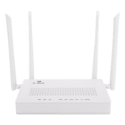 ONU Dual G/EPON / Wi-Fi AC Doble Banda / 2x LAN Gigabit / 1x FXS / 4 Antenas 5 dBi / 12V 1A