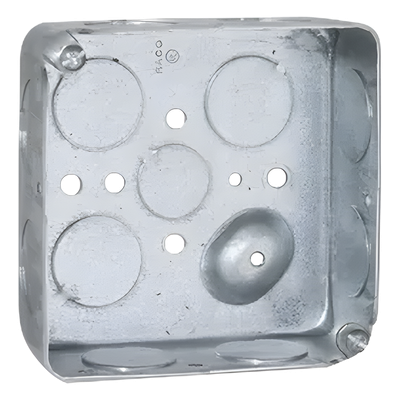 Caja Cuadrada Eléctrica / 4 x 4″ / Profundidad 1-1/2″ / 21 in³ / 11 Entradas 3/4″ y 1 Entrada 1/2″ / Acero Galvanizado / Resistencia al Fuego 2 Horas