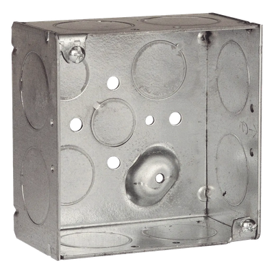 Caja Cuadrada Galvanizada / 4 x 4 in / Profundidad 2.125 in (5.4 cm) / 13 Entradas Conduit / Acero Soldado / 30.3 in³ Capacidad