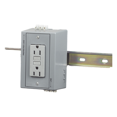 Caja Utilitaria para Riel DIN / Contacto Dúplex GFCI 15 A / 125 V / NEMA 5-15R / 2 Polos / Gris