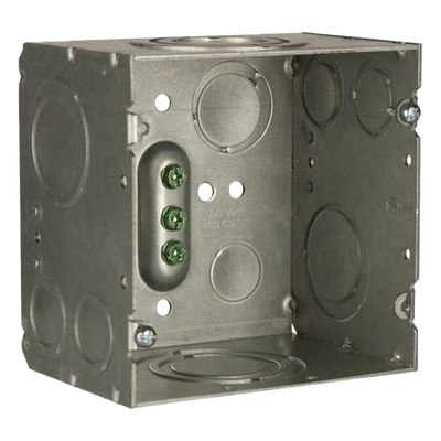Caja de Conexión Cuadrada / Acero Soldado / 4.69 x 4.69 in / Profundidad 3-1/4 in (82.55 mm) / 66.7 in³ / Entradas 1/2″ a 2″ / UL Listed