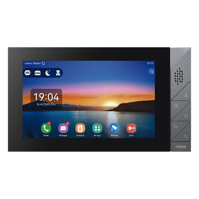 Monitor IP/SIP / Pantalla Táctil 7″ / Android 9.0 / Wi-Fi Dual Band / Bluetooth 5.0 / PoE / 8 Entradas de Alarma