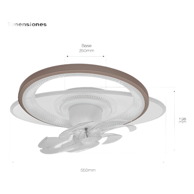 Ventilador de Techo con Luminario LED / 88 W / 6 Velocidades / 3 Tonos de Luz 2700-6500 K / Giro 360° / Diámetro 550 mm / Dimeable