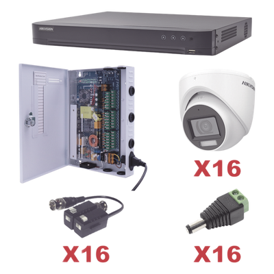 Kit de Videovigilancia TurboHD / DVR 16 Canales / 16 Cámaras Turret 2 Megapixel / Audio Bidireccional por Coaxitron / IR 30 m (98.4 ft) / Lente 2.8 mm 106° / H.265+