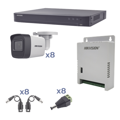 Kit TurboHD / DVR 8 Canales / 8 Cámaras Bala 2.8 mm / IR 30 m (98.4 ft) / Audio Bidireccional / Fuente 15 Vcc