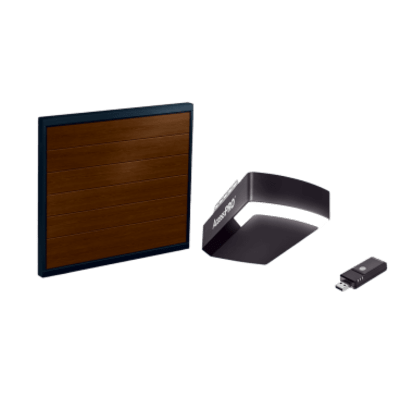 KIT COMPLETO Incluye /Puerta D/ Garage / APDOORB 12×8 Pies / Lisa Linea Central / Imitacion madera / Insulada / Interfase ACCESSWIFI / Motor FS1000M / 1/2HP / Fuerte/Silencioso/Luz LED/Motor DC .