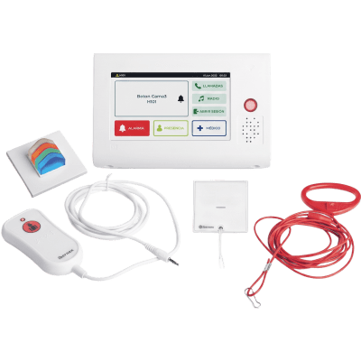 Kit de Habitación Hospitalaria IP / Terminal 7″ Táctil VoIP SIP / Pulsador Cama IP67 / Luz Cuatricolor RGB / Tirador Baño Antibacteriano / PoE