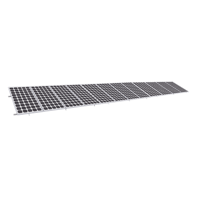 Sistema de Montaje Solar / Aluminio Anodizado / 1×12 Módulos / Inclinación 20° a 45° / Viento 136 km/h / Riel 5400 mm