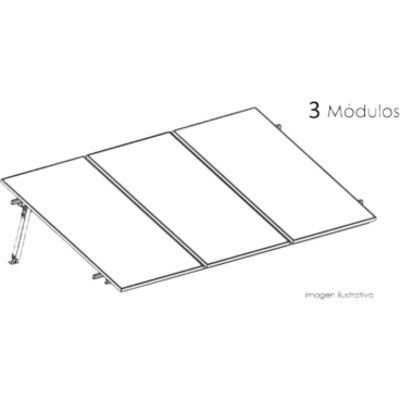 Estructura de Montaje Fotovoltaico / Losa Plana / Configuración 1×3 / Viento 170 km/h / Inclinación 10° / Rieles E-O 3.55 m (11.65 ft) / Rieles N-S 2.14 m (7.02 ft) / Altura 0.52 m (1.71 ft) / Área 10 m² / Módulos 645