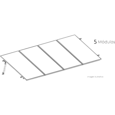Estructura de Montaje Fotovoltaico / Losa Plana / Configuración 1×3 / Viento 170 km/h / Inclinación 10° / Rieles E-O 3.55 m (11.65 ft) / Rieles N-S 2.14 m (7.02 ft) / Altura 0.52 m (1.71 ft) / Área 10 m² / Módulos 645