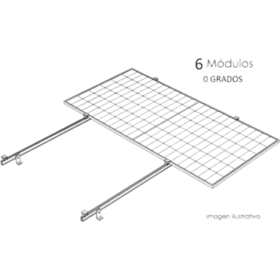 Sistema de Montaje Solar / Techo Plano / 1 Módulo / Resistencia Viento 140 km/h / Inclinación 15° / Área 4 m²