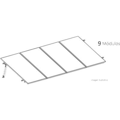 Estructura de Montaje Fotovoltaico / Losa Plana / Configuración 1×3 / Viento 170 km/h / Inclinación 10° / Rieles E-O 3.55 m (11.65 ft) / Rieles N-S 2.14 m (7.02 ft) / Altura 0.52 m (1.71 ft) / Área 10 m² / Módulos 645