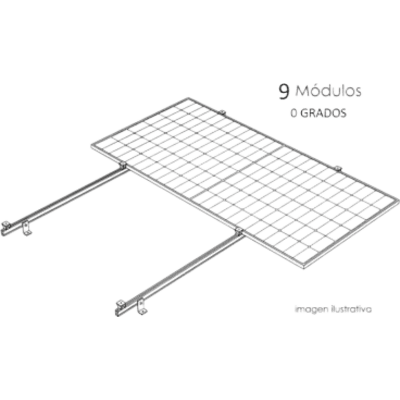 Sistema de Montaje Solar / Techo Plano / 1 Módulo / Resistencia Viento 140 km/h / Inclinación 15° / Área 4 m² (43.1 ft²)