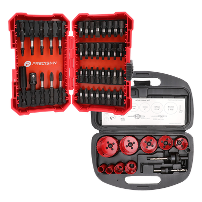 Kit de Herramientas / 13 Brocas Sierra Bimetálicas / 42 Puntas Intercambiables / Entrada Hexagonal 1/4′ / Estuche Portátil