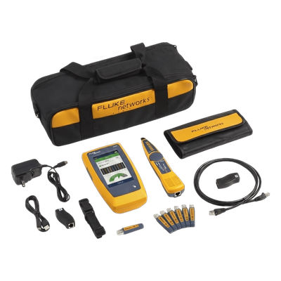 Kit Calificador de Red / Hasta 10 Gbps / Pantalla Multitáctil a Color / Mediciones Basadas en Frecuencia / Diagnóstico de Switch / 32.8 ft (10 m)