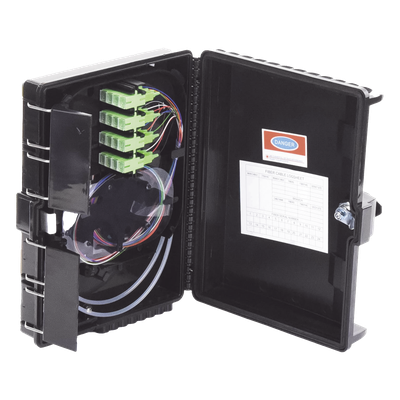 Caja de Empalme para Fibra Óptica / 24 Fusiones / 16 Puertos Drop FTTx / IP65 / Splitter 1×16 SC/APC / -40°C a +85°C