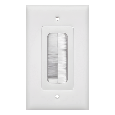 Placa de Pared Pasa Cable / Tipo Cepillo / 1 Puerto / Montaje Vertical / Cerdas Antipolvo / Color Blanco