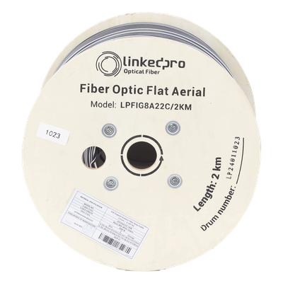 Cable Drop Aéreo / Fibra Óptica G.657A2 / Bifibra Plana / 2 km / 6561.68 pies / LS0H / 600N / -20°C a +60°C