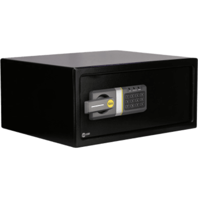Caja Fuerte Electrónica Residencial / Código 3-8 Dígitos / Llave de Emergencia / Puerta Acero Reforzado 2 Bulones / Bloqueo 5 Minutos / Alimentación 4 Pilas AA / LED Estado