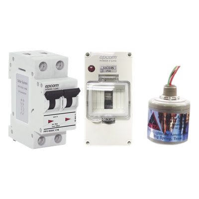 Kit de Centro de Carga DC / Supresor de Descargas Atmosféricas / 800 Vcc / 20 A / 2 Polos / Tiempo de Respuesta 5 ns / Sistemas Fotovoltaicos