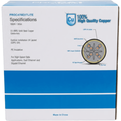 Cable UTP Cat6+ / 305 m (1000 ft) / Calibre 23 AWG / Intemperie / Sin Blindar / Gigabit Ethernet