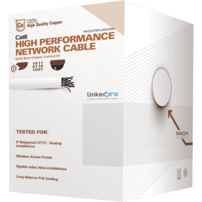 Cable de Red UTP / Cat6+ / Calibre 23 AWG / 152 m (500 ft) / 250 MHz / Gigabit Ethernet / Interior PVC CM / Blanco
