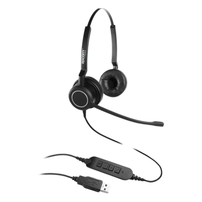 Audífonos USB de Diadema / Audio HD Estéreo / Cancelación de Ruido / Micrófono Cardioide 300° / Diseño Ergonómico 58-72 g