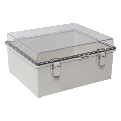Gabinete Plástico ABS / Uso en Intemperie / 350 x 460 x 160 mm / Puerta Transparente de Policarbonato / Cierre con Broches Inoxidables / Compatible con Placa PST-3546-16EPL