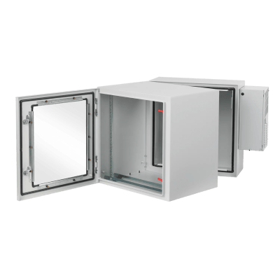Gabinete Industrial 19″ / 36 UR / Doble Puerta Abatible con Ventana / Aire Acondicionado 800 BTU / NEMA 4/12 / IP66 / IK10 / Acero