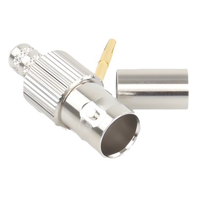 Conector BNC Hembra / 75 Ohm / Anillo Plegable / RG-59/U / Níquel-Oro-Delrin / 28.80 mm