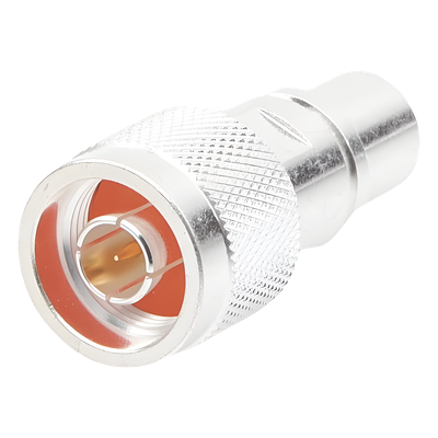 Conector coaxial / N macho / Rosca-soldadura / Bronce plateado / Oro / Teflón / Cables LMR-400, CNT-400, RG8/U