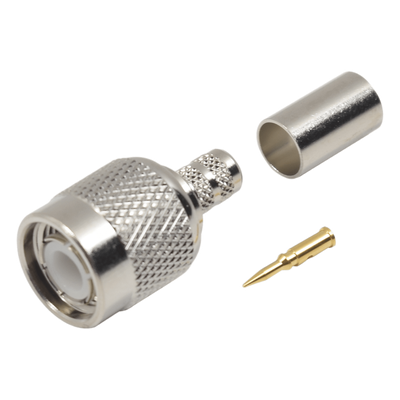 Conector Coaxial TNC Macho / Anillo Plegable / Cables RG-58/U y LMR-195 / Cuerpo Níquel / Contacto Oro / Aislante Delrin