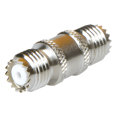 Adaptador Barril RF / Mini-UHF Hembra a Mini-UHF Hembra / Montaje en Línea / Cuerpo Bronce Niquelado / Contacto Oro / Aislante Teflón