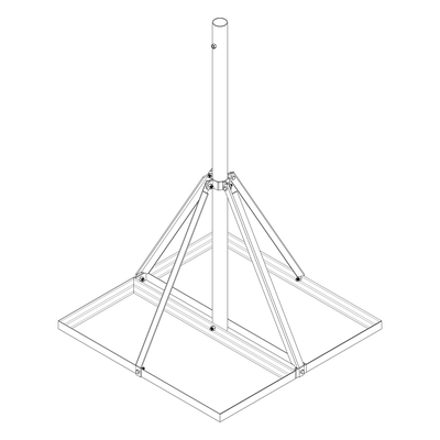 Base No Penetrante para Techo / Mástil 1.5 m (4.9 ft) / Armazón 0.9 x 0.9 m (3 x 3 ft) / Acero Galvanizado en Caliente / Instalación sin Perforación