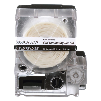 Casete de Etiquetas Autolaminadas / 12.7 x 19.1 mm (0.5 x 0.75 in) / 425 Etiquetas / Cables 2-4 mm (0.08-0.16 in) / Calibre 18-14 AWG / -40°C a 66°C