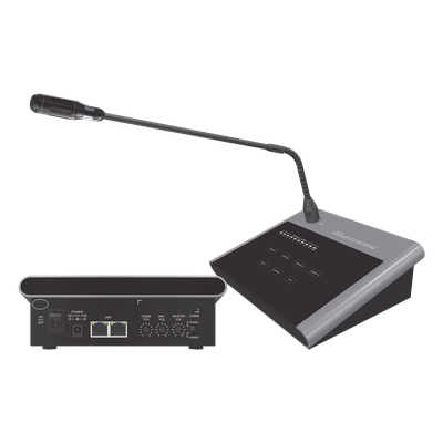 Micrófono Remoto de Voceo / 4 Zonas / Pantalla Táctil / Medidor 10 Segmentos / Conexión RJ45 CAT5