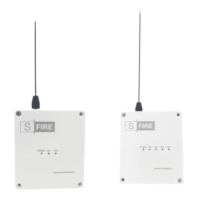 Kit Transmisor-Receptor Inalámbrico / Alcance 2500 m (8202 ft) / Frecuencia 433.92 MHz / 4 Salidas de Relé / Contacto Seco / -20°C a +80°C