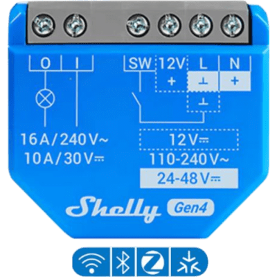 Relevador Inalámbrico Inteligente / 16A / 110-240V AC / 12V DC / Multiprotocolo Zigbee Matter Wi-Fi Bluetooth / 1 Canal / Contacto Seco