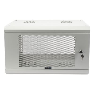 Gabinete de Pared / 6U / 19″ / Profundidad 455 mm (1.49 ft) / Carga 80 kg / Acero Reforzado / Puerta Perforada / Color Blanco