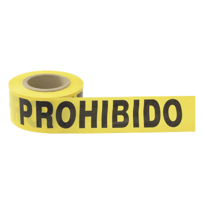 Cinta de Barricada / 100 m (328.1 ft) de Longitud / Ancho 76 mm (3″) / Polipropileno con Aditivos UV / Espesor 0.4 mm / Leyenda «Prohibido el Paso»