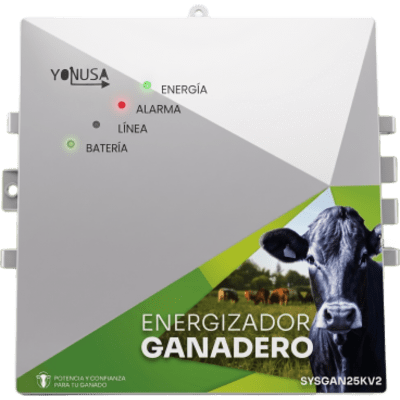 Energizador Ganadero / 10,000 Volts / 0.2 a 5.0 Joules Ajustable / 25 km Lineales / Alimentación 90-260 Vca y 12 Vcd / Panel Solar / NEMA 2