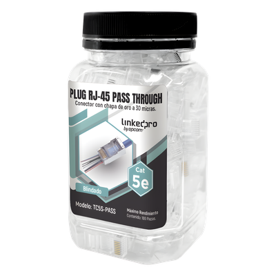 Bote de Plugs Pass Through RJ45 / Cat5e Blindado / Chapado Oro 30 Micras / 24AWG / 100 Piezas