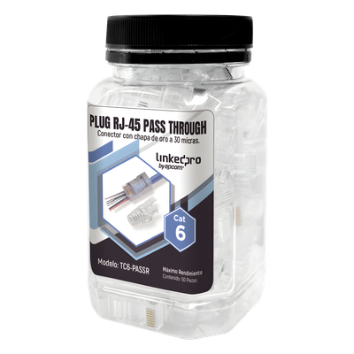 Plugs Pass Through / RJ45 Cat6 / Sin Blindaje / Alivio de Tensión / Chapado Oro 30 Micras / 50 Piezas