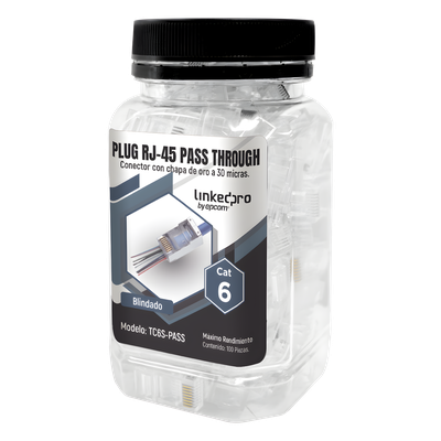 Plugs Pass Through / Cat6 Blindado / Chapado Oro 30μm / 100 Piezas / TIA-568B.2